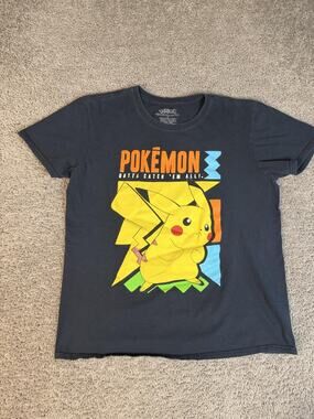 Pokémon Shirt Mens L Black Pikachu Graphic Tee Tagless Cotton Jersey Casual